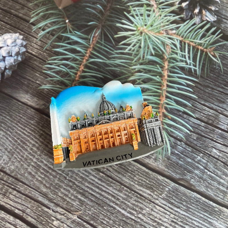 Handmade 3D Resin Magnet with Vatican City Architecture Hexagon Decor Gift