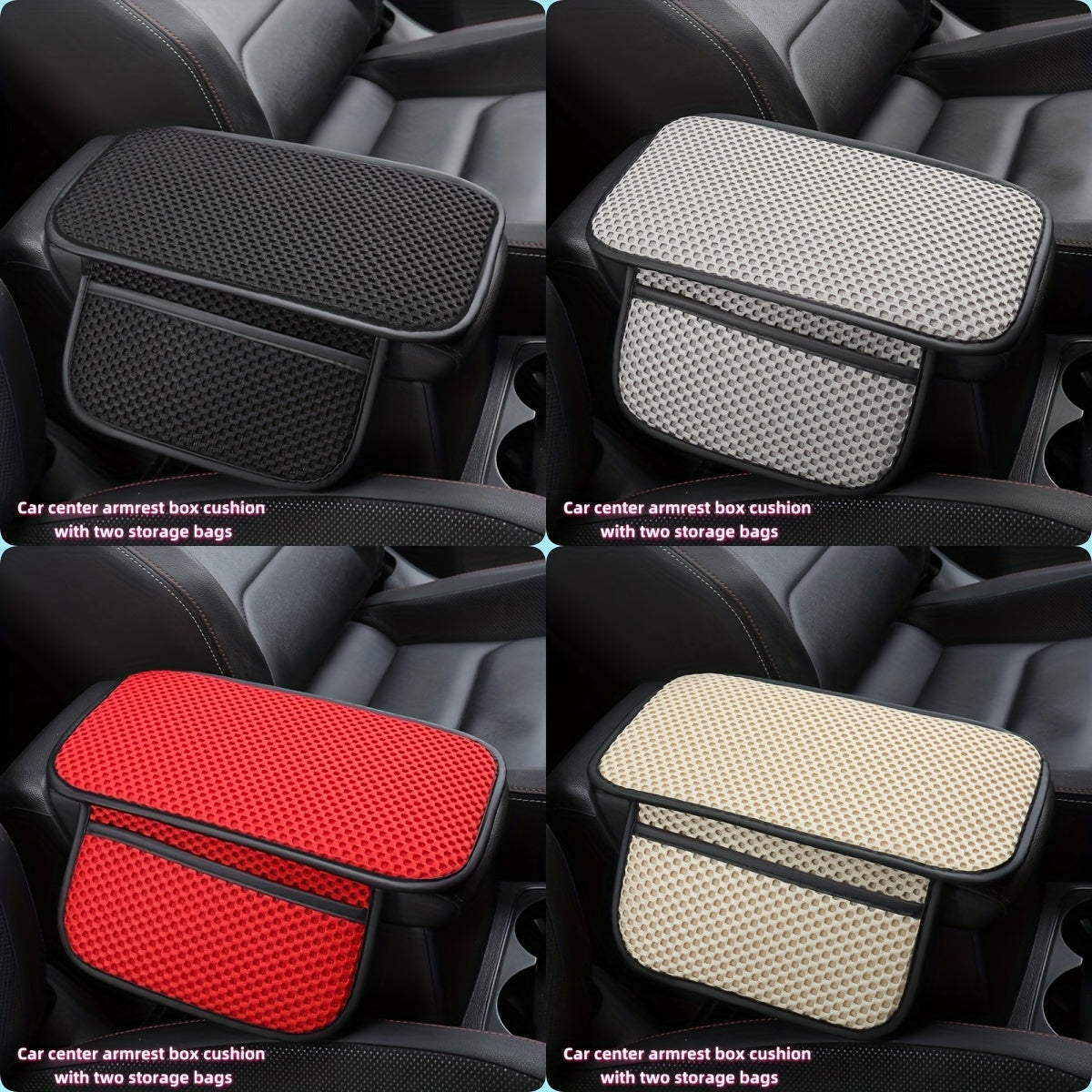 Car Interior Armrest Pad Ice Silk Fabric Storage Space Universal Fit