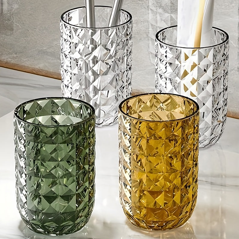 Juego de vasos de enjuague bucal y cepillo de dientes de plástico de color sólido con diseño geométrico para decoración de baño