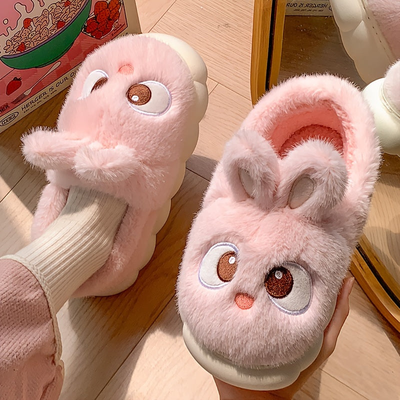 Women's Plush Cartoon Rabbit Slippers with Non-Slip Sole Indoor Shoes
