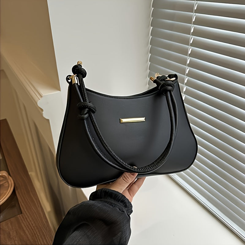 Black Square Handbag with Zipper Closure Crossbody Edge Paint Detail PU Casual Women's