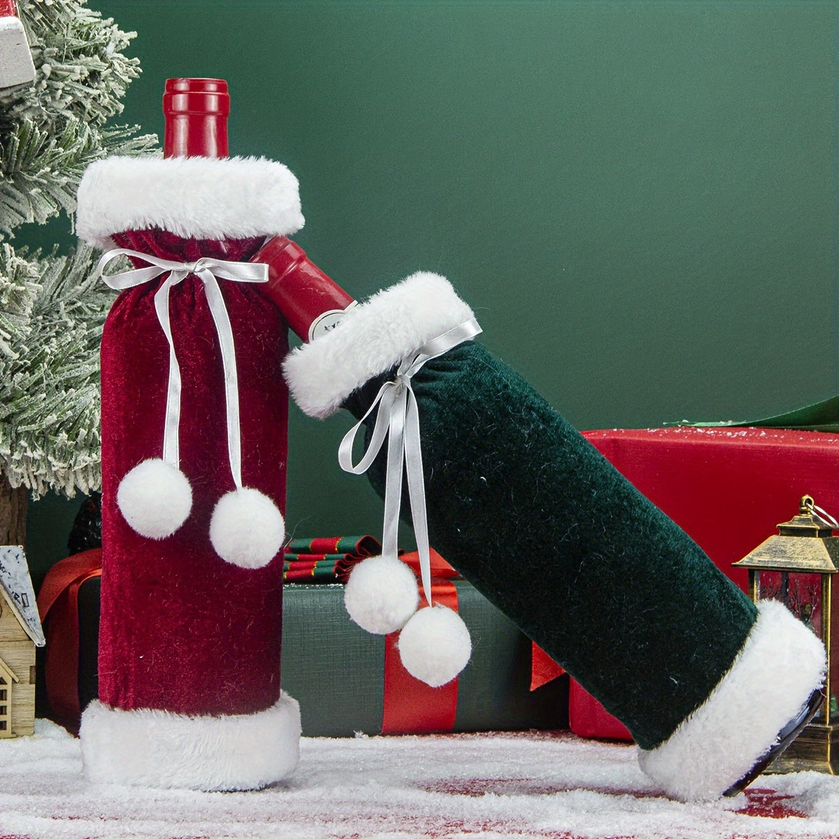 Рождественский винный чехол для безопасной и стильной транспортировки бутылок, изготовленный из полиэстера.