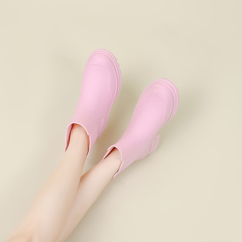 Women's Rubber Ankle Rain Boots Waterproof Slip-On Non-slip Shoes