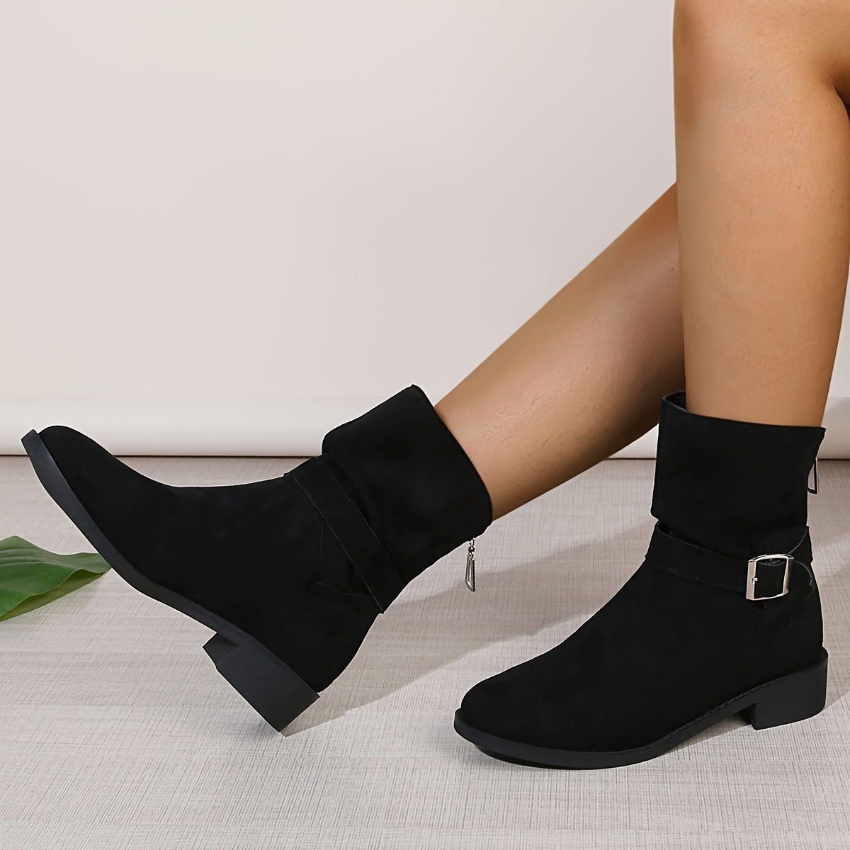 Women's Fleece-Lined Mid-Calf Boots Chunky Heel Side Zipper Casual