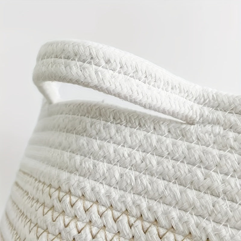 Large Cotton Rope Storage Basket with Handles White and Khaki for Gifts