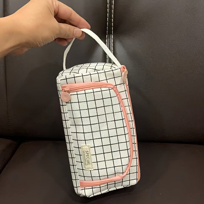 Canvas Triangle Pen Bag with Large Capacity Portable Office Stationery Storage Pencil Case