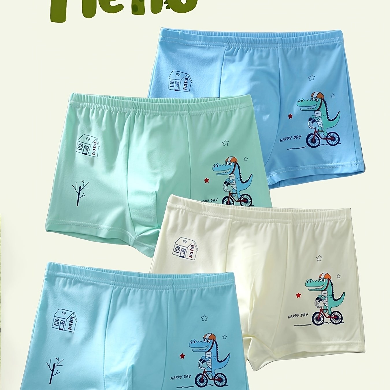4-Pack Boys' Boxer Briefs Cartoon Dinosaur Print Breathable Polyester Stretchy Fit Sports Underwear