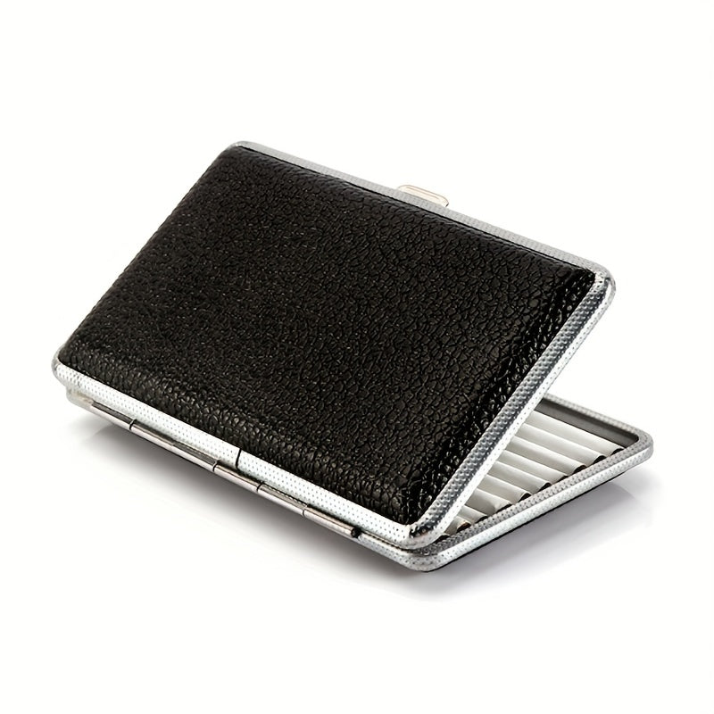 Erkaklar va ayollar uchun qora faux charm cigaretkasi qutisi 100mm sig'adigan cigaretlarni ushlab turadi