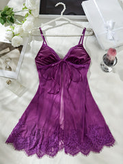 Polyester Babydoll Lingerie with Mesh, Lace Trim and Tie Closure
