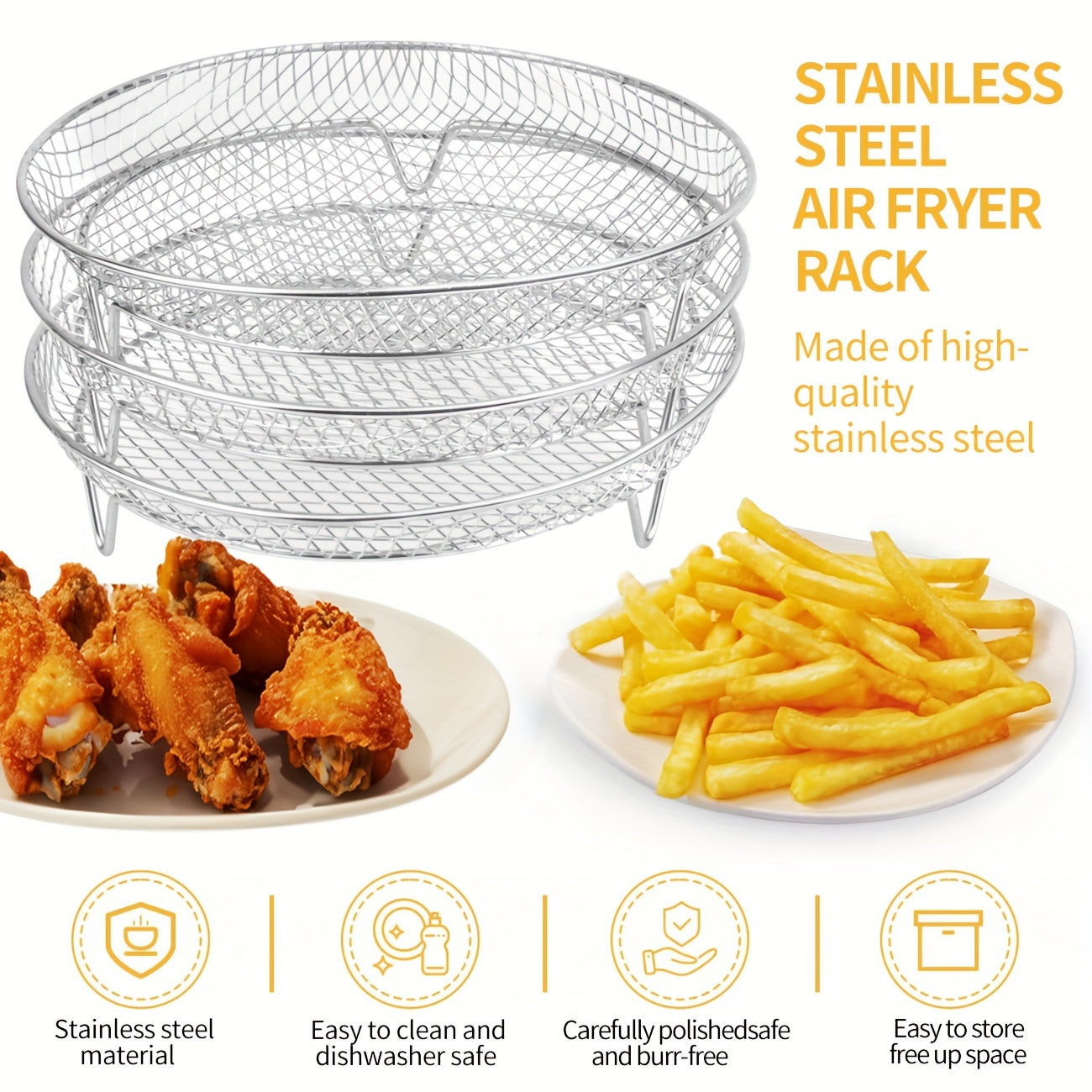 3-in-1 Air Fryer Accessories Set Stainless Steel Stacking Rack Dehydrator Baking Rack