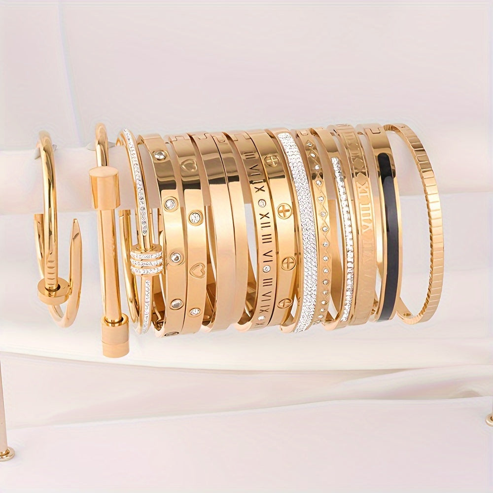Vintage Gold Stainless Steel Bracelets for Women, Retro Style, Gift Set
