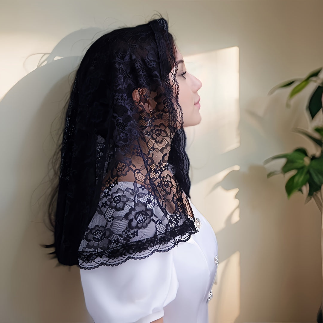 Velo de encaje blanco para mujer, mantilla bordada, cobertura de cabeza para bodas, accesorio de novia