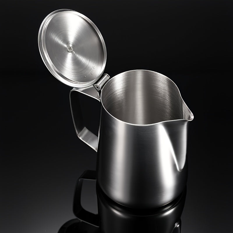 Stainless Steel Milk Frothing Pitcher with Lid for Espresso, Lattes, Cappuccinos