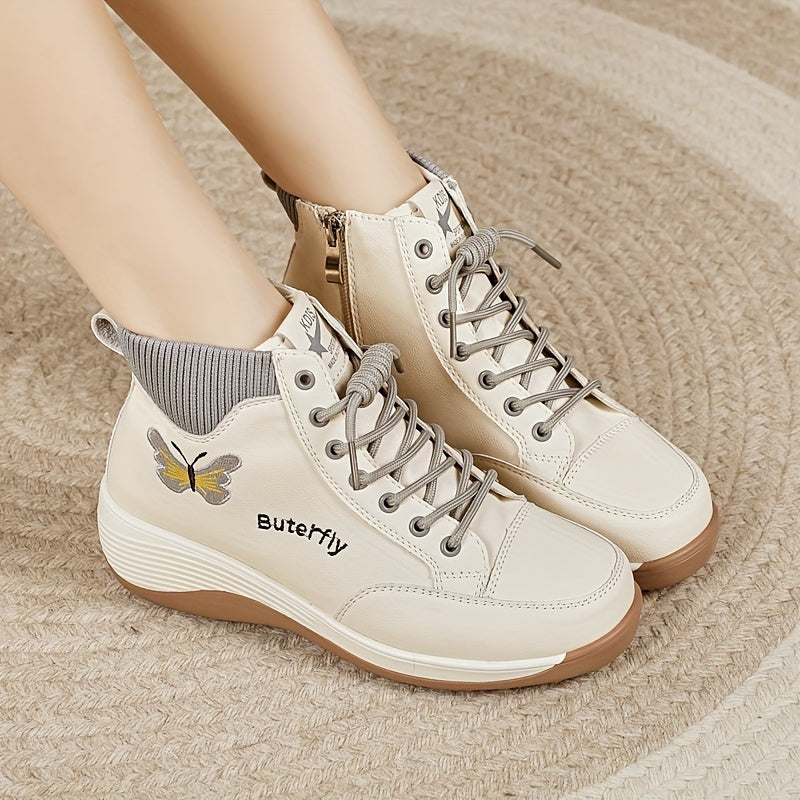 Women's Animal Print Platform Boots with Zipper, Round Toe, Low Heel