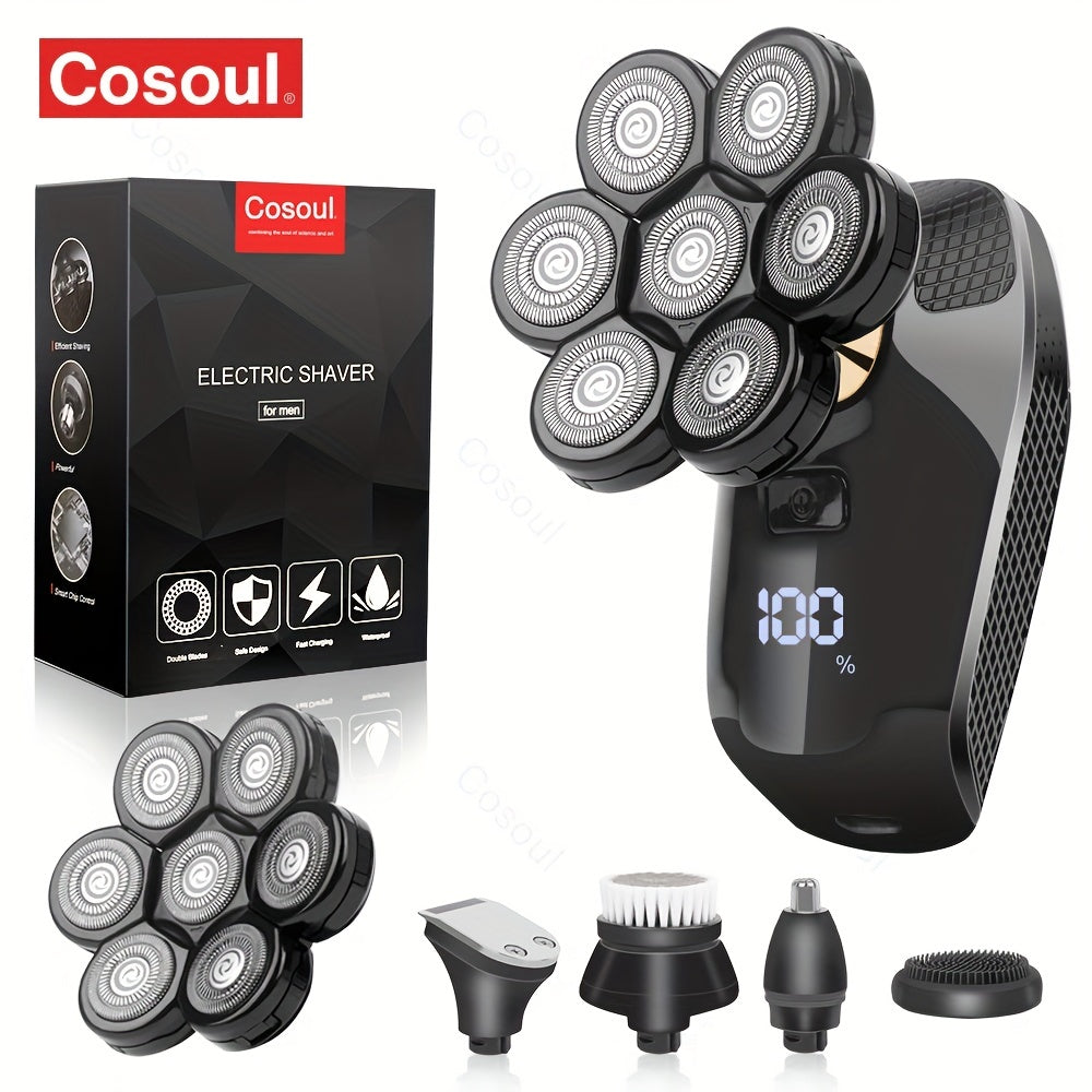 Afeitadora eléctrica para cabeza calva y vello facial 5 en 1 recargable