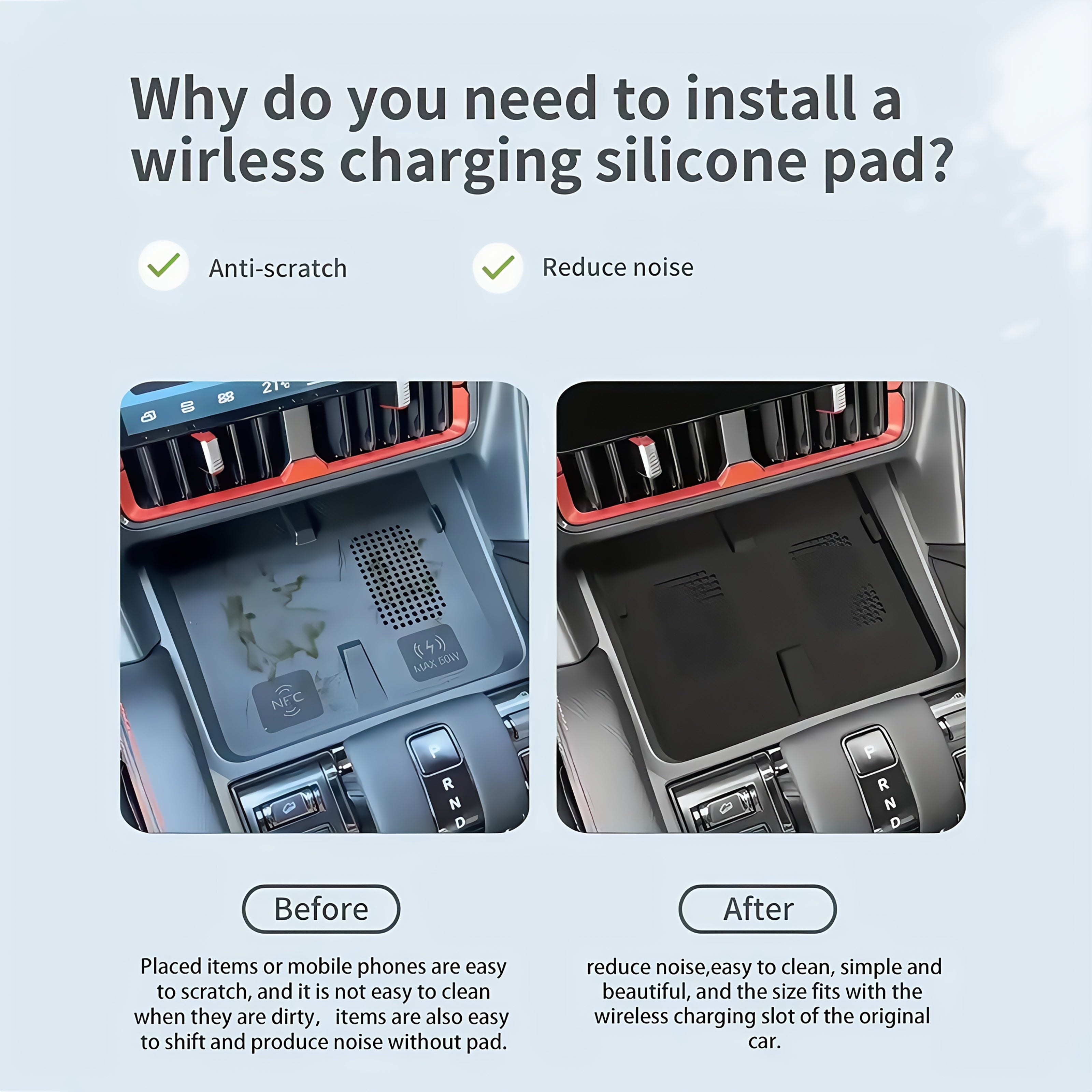 Wireless Charging Silicone Pad for Pickup Center Console Protector