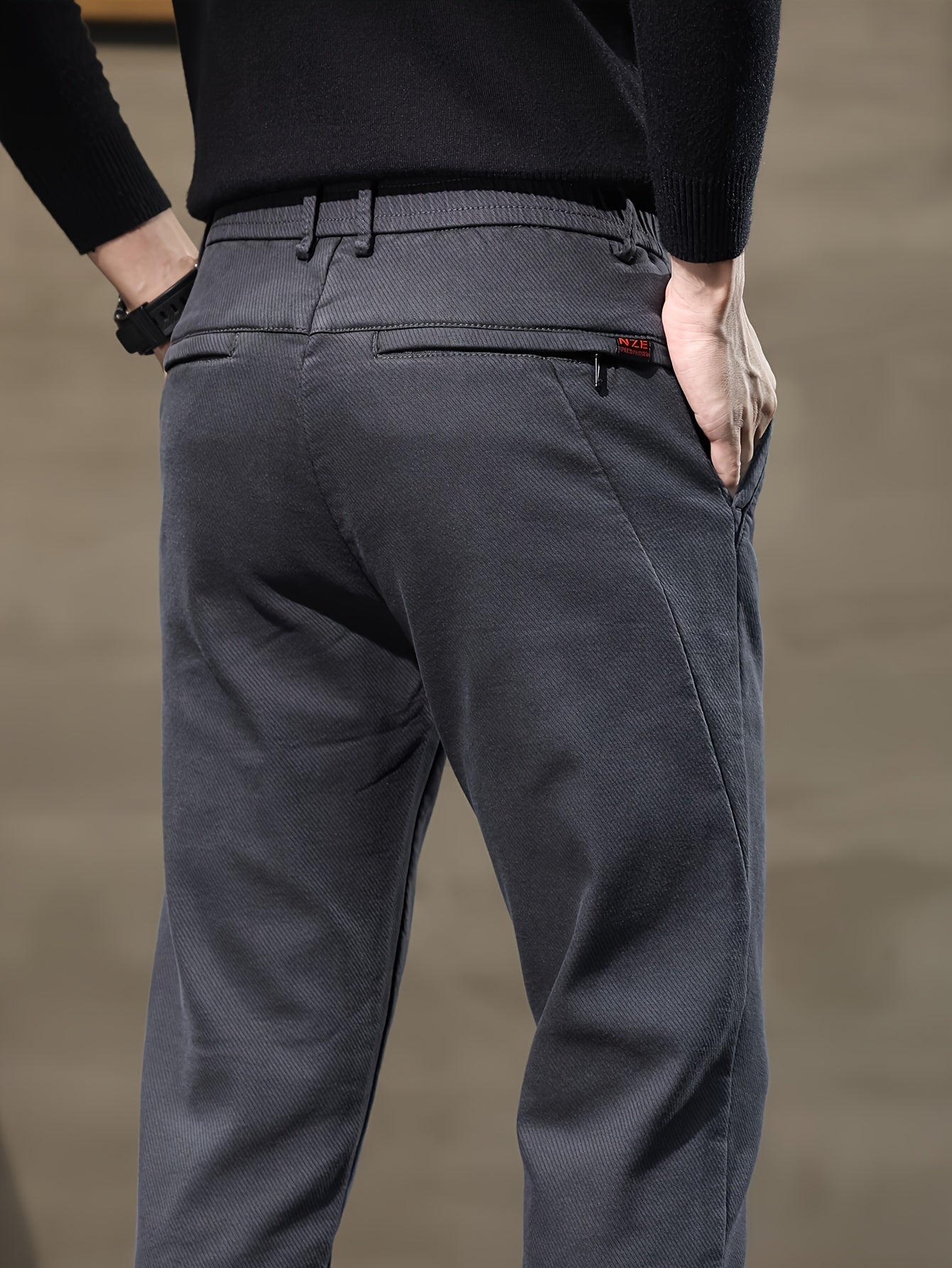 Men's Slim Fit Casual Pants Cotton Blend Zipper All-Season