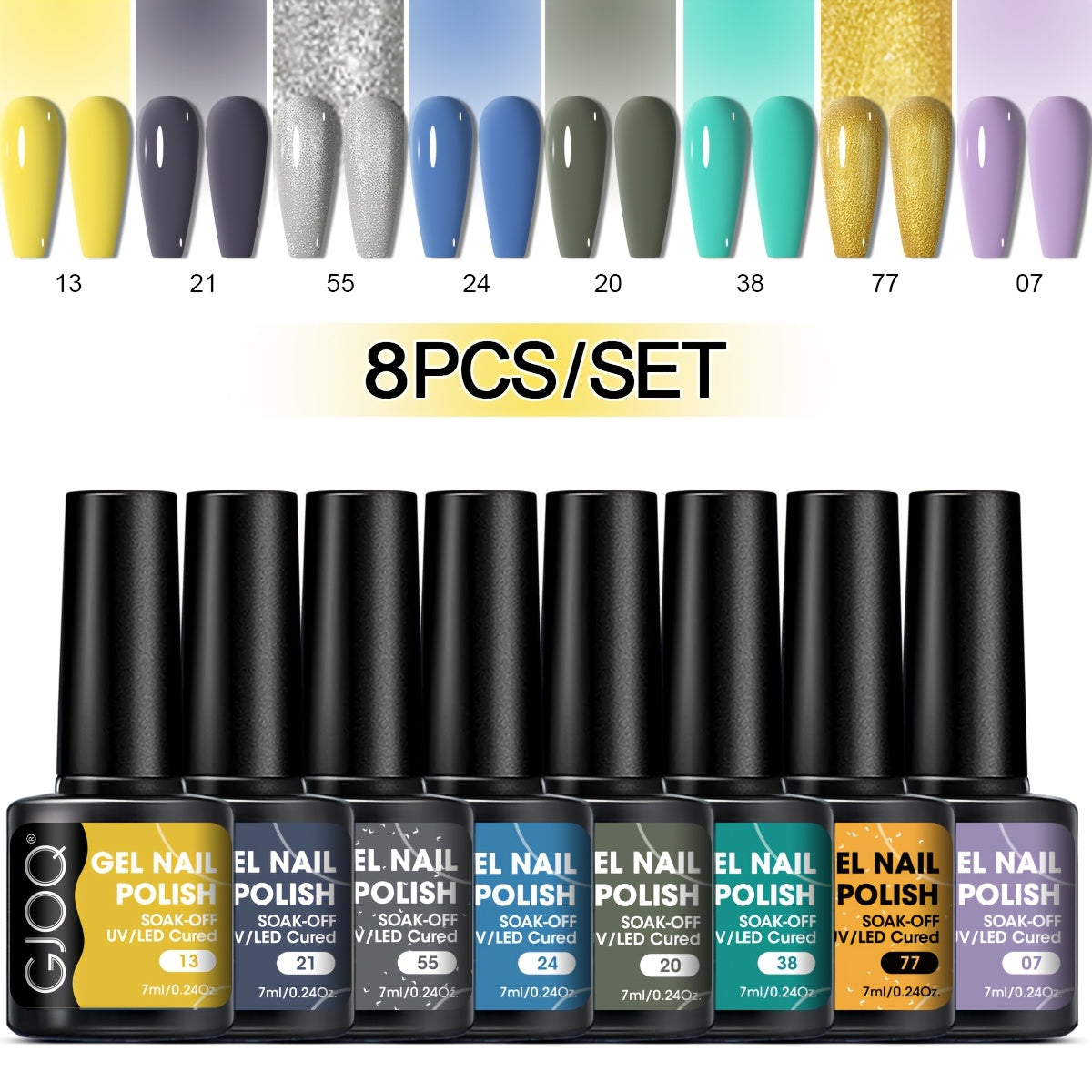8-Piece Gel Nail Polish Set Long-Lasting UV LED Hypoallergenic Neutral Glitter