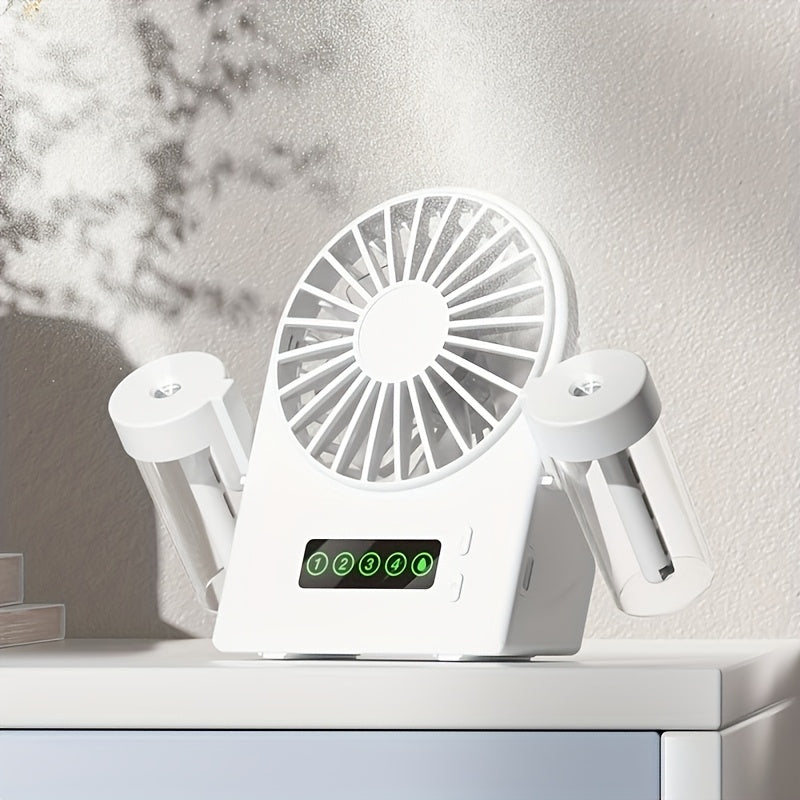 USB Rechargeable Portable Fan with 1200mAh Battery Adjustable Speeds Cooling Mist Digital Display