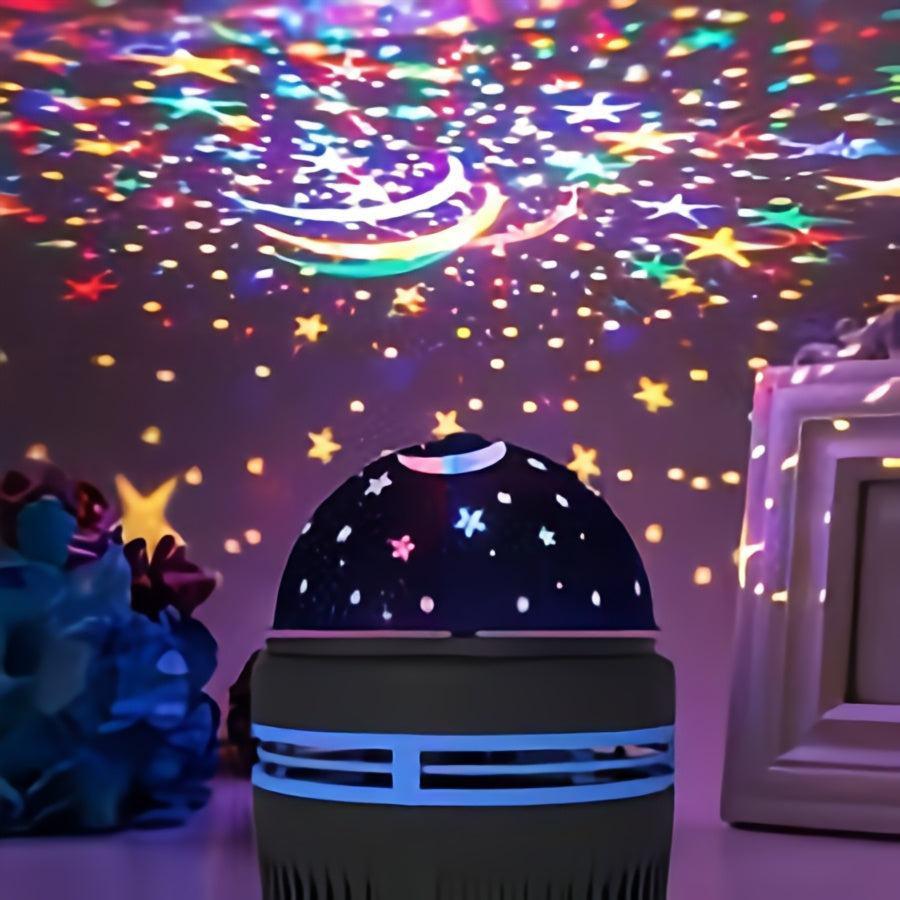 USB-Powered Star and Moon Night Light with Rotating Projections, Stand, and Disco Ball Design