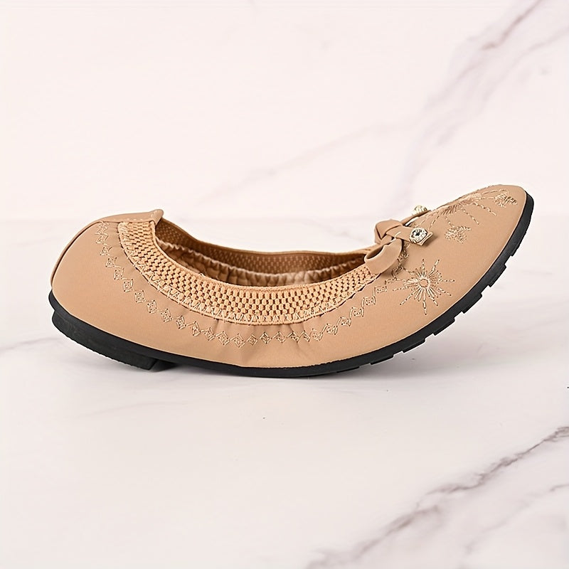 Women’s Slip-On Loafers with Bow Embroidery Synthetic Casual Shoes