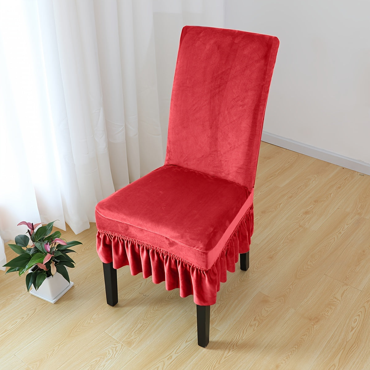 Velvet Chair Cover with Skirt for Home Decor and Furniture Protection