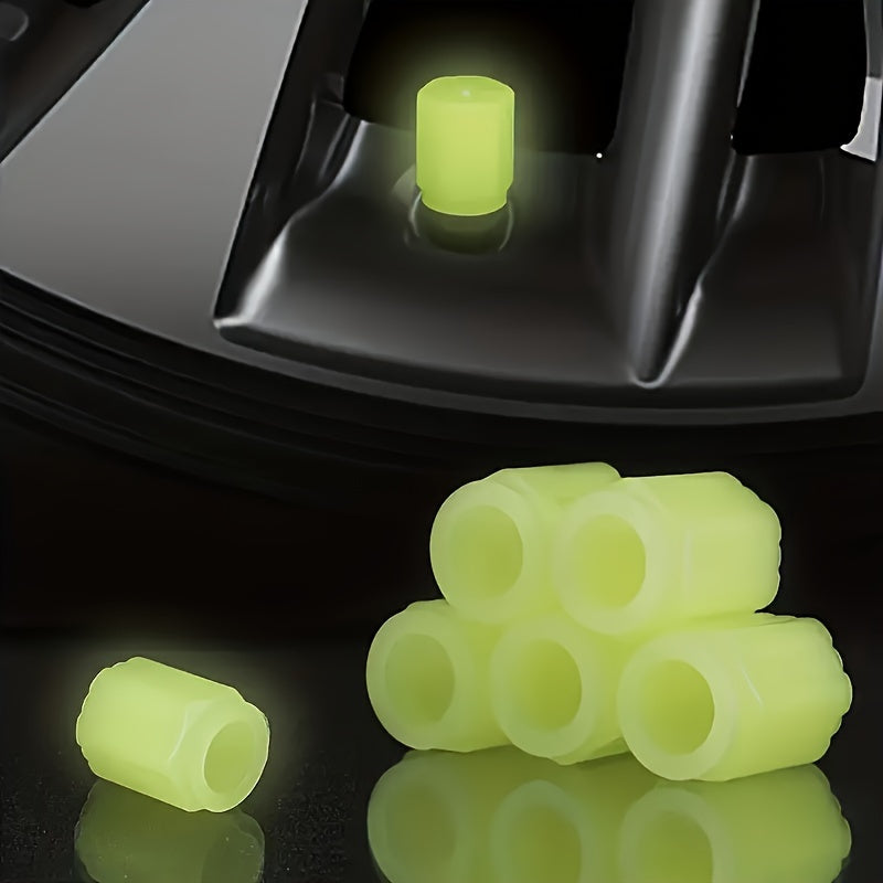 Universal Glow in Dark Tire Valve Stem Caps 4 Pack Fluorescent Rubber Car Bike Motorcycle