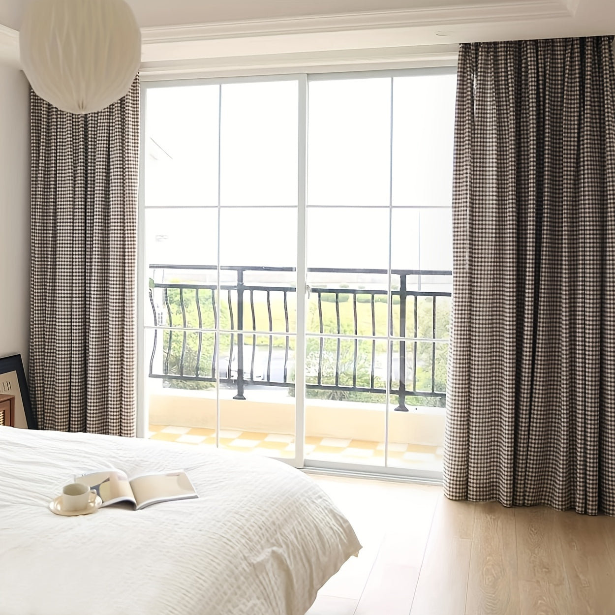 Coffee Colored Plaid Curtain Blackout Drapery for Kids Room Bedroom