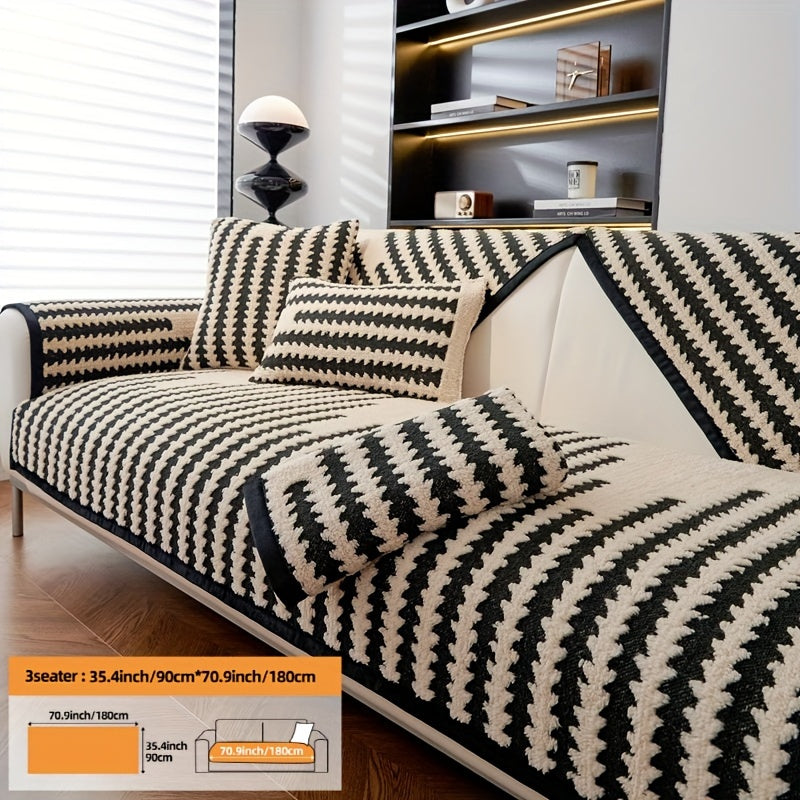 Современная накидка на нордический диван с черно-белой полоской, безопасная для домашних животных, противоскользящая, для 1-4 мест