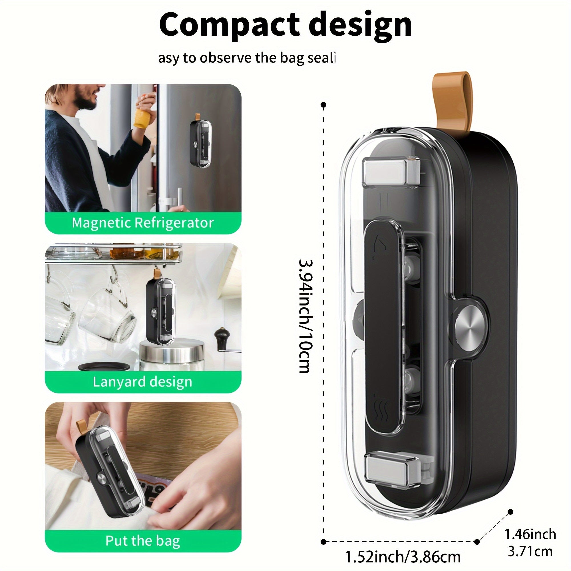 Sellador de bolsas 2 en 1 Mini con cortador, calor, vacío, almacenamiento de alimentos, snacks, galletas, negro