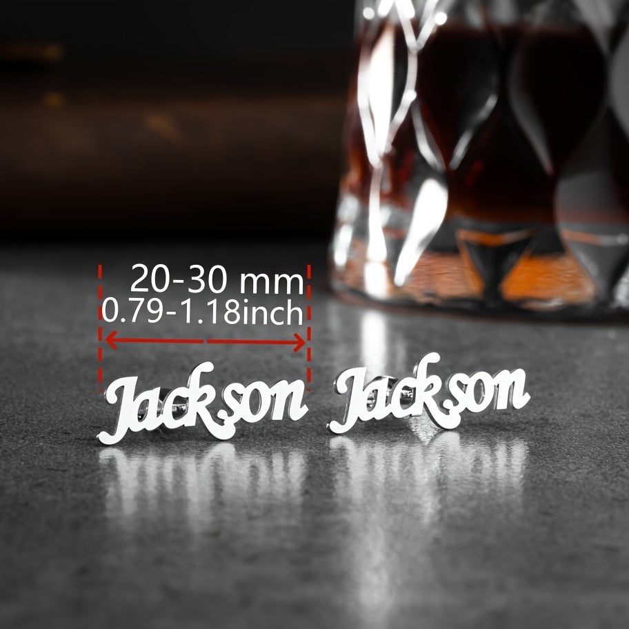 Gemelos personalizados con nombre para hombres y mujeres, accesorios de acero inoxidable para trajes de negocios, par