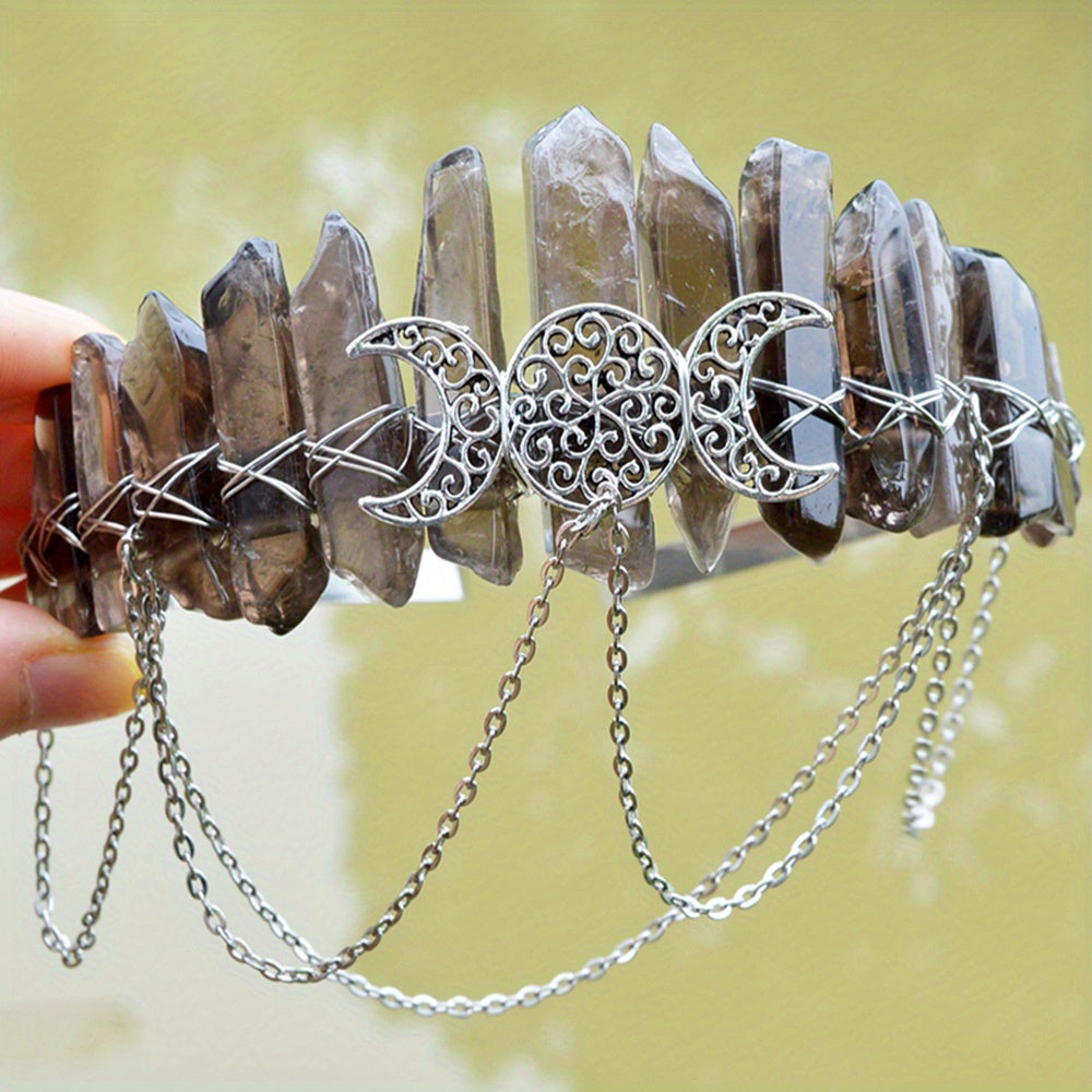 Women’s Natural Stone and Alloy Witch Crown Headband for Eid Celebrations