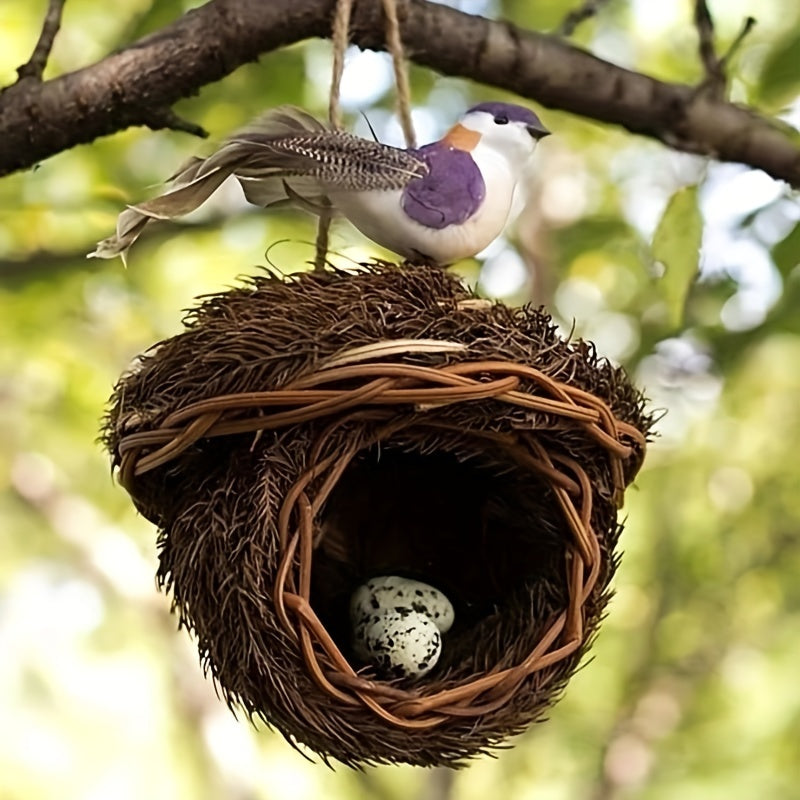 Handmade Grass Bird Nest Woven with Pine Needles for Small Birds and Pets Round Bird House