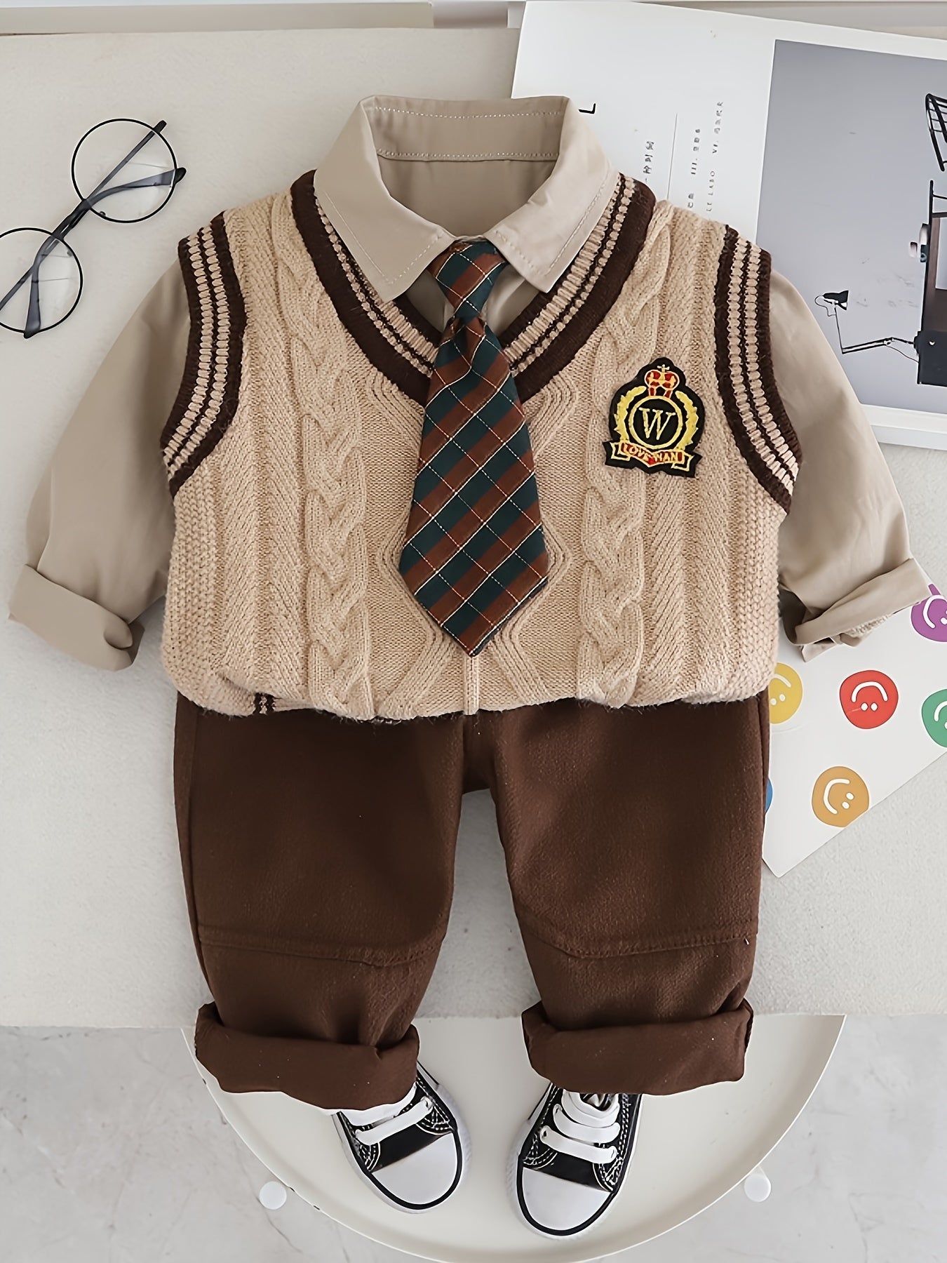Boys Kids Fall Outfit Set Cotton Blend Shirt Vest Pants Casual Spring Fall Outdoor
