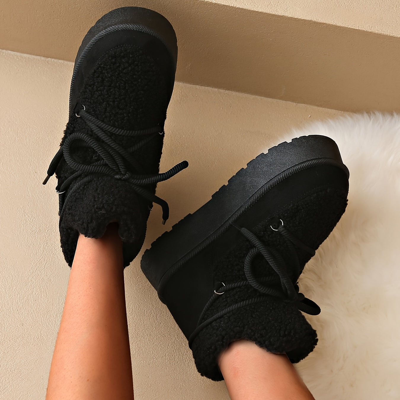 Women's Faux Fur Winter Snow Boots Plush Lined Thick Sole