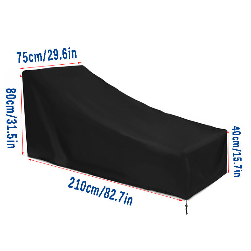 Black Durable 600D Polyester Chaise Lounge Cover All-Weather Patio Deck Furniture Protection