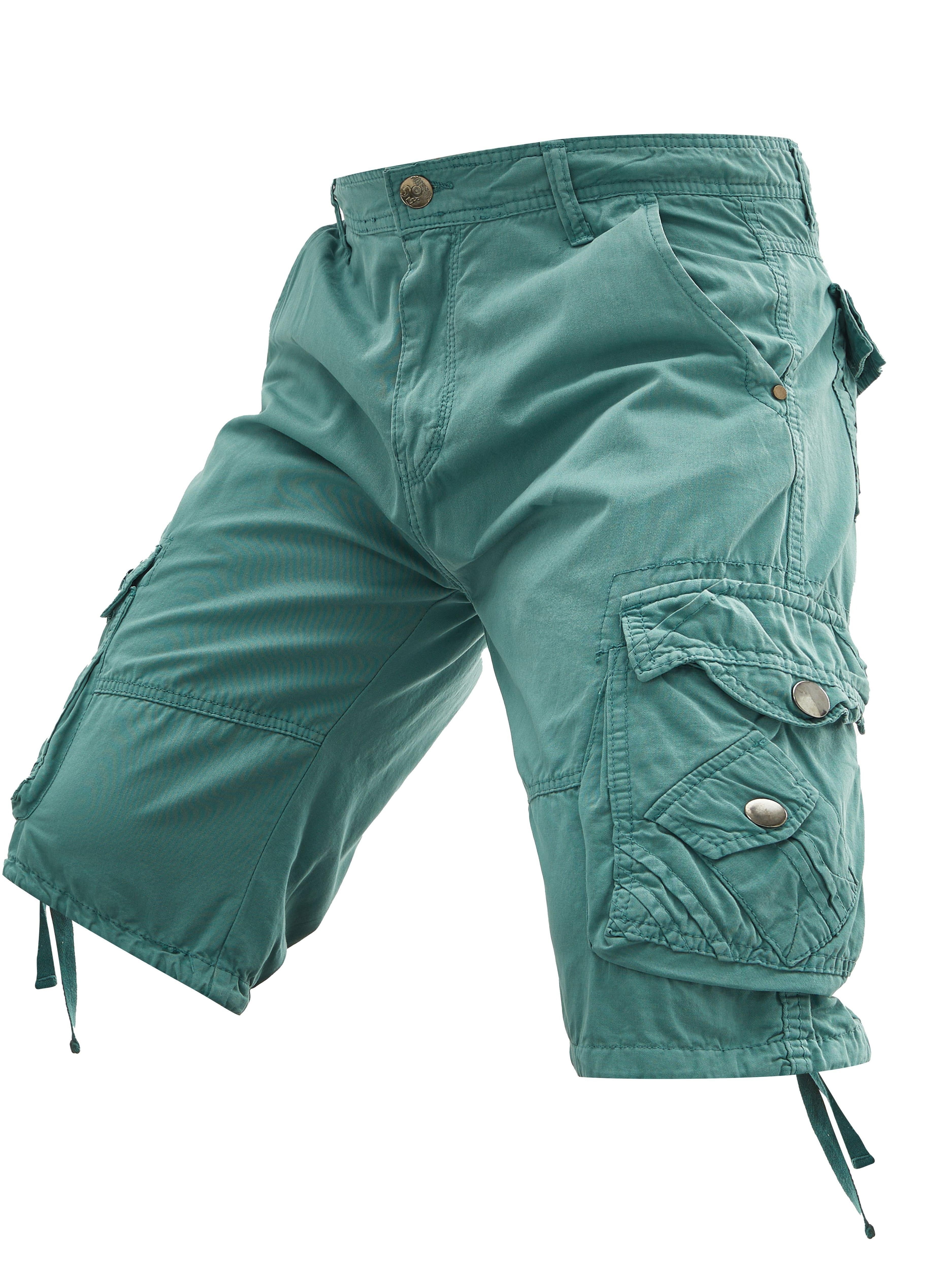 Erkaklar uchun paxta kargo shortlari, polyester astar bilan, bir xil rangda, ko'p cho'ntaklar, oddiy moslashuv, piyoda sayr qilish va ochiq havoda faoliyatlar uchun ideal