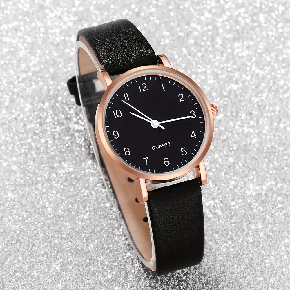 Women's Quartz Watch and Bracelet Set with Faux Leather Band and Zinc Alloy Case for Gift Giving