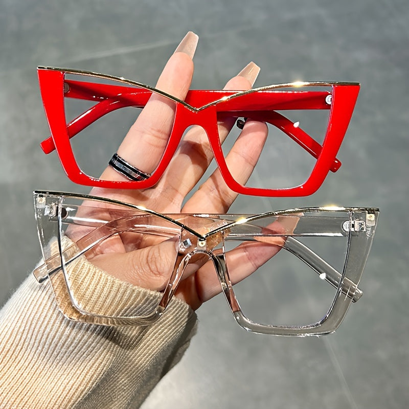Women Cat Eye Vintage Glasses with Transparent Lenses and Jelly Colored Frames