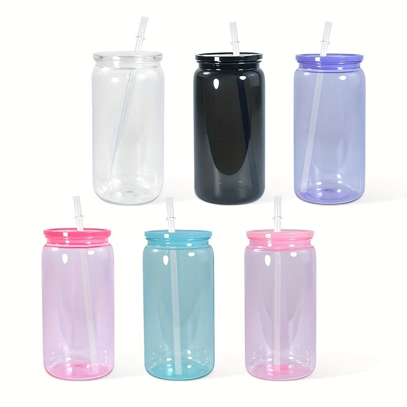 Set of 6 16oz Clear Plastic Cups with Lids and Straws in Vibrant Colors BPA-Free Reusable Drinkware