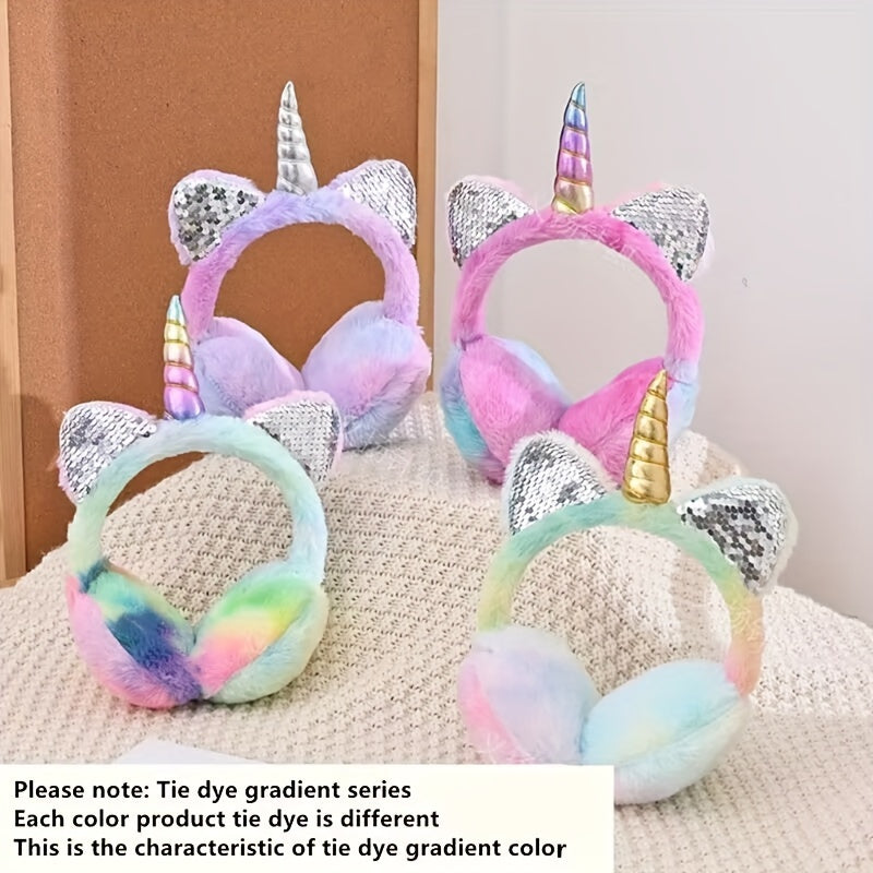 Unicorn Ear Warmers Fleece Winter Headband Sparkly Ears for Women