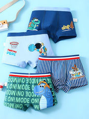 Conjunto de 4 calzoncillos bóxer de algodón para niños con estampados de astronauta y dinosaurio, transpirables, elásticos y aptos para todas las estaciones