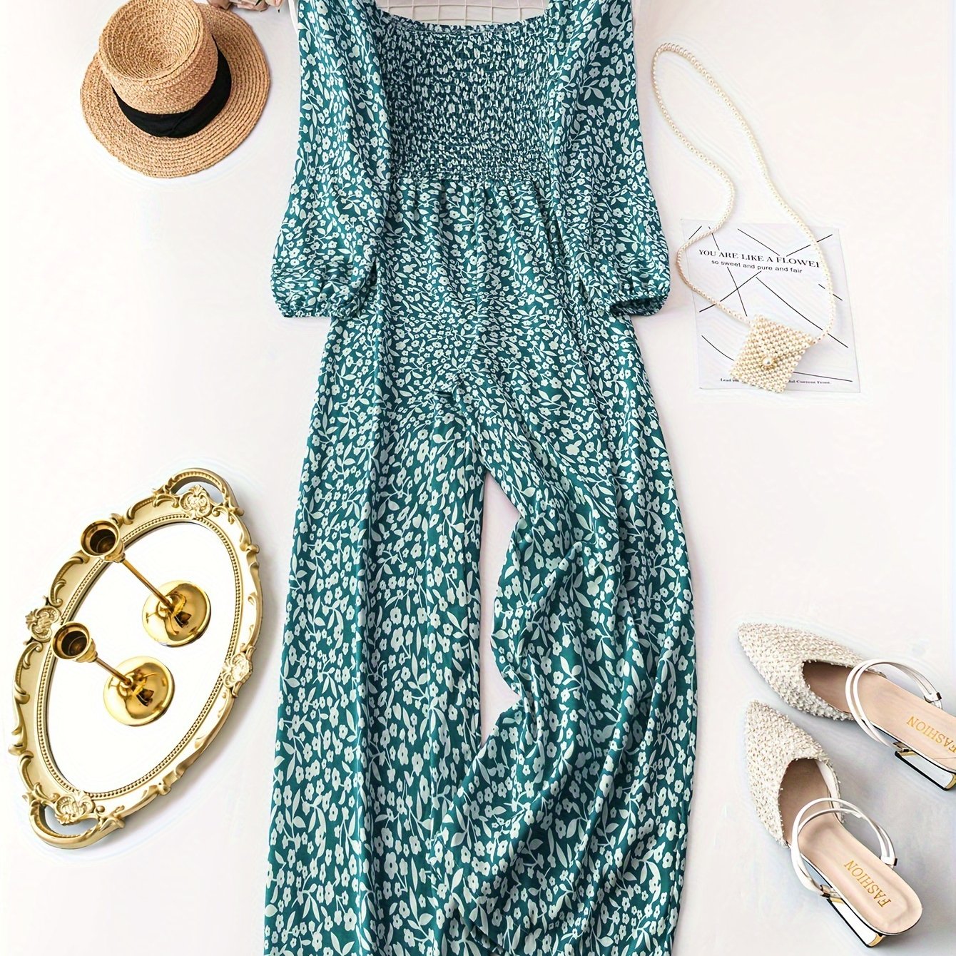 Plus Size Floral Print Long Sleeve Jumpsuit for Spring Women