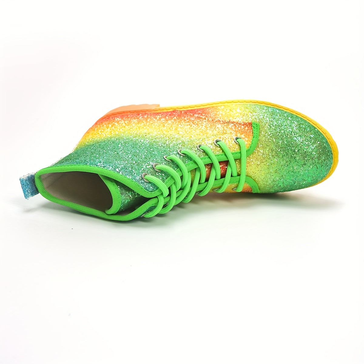 Women's Colorful Gradient Print Platform Ankle Boots with Glitter Accents