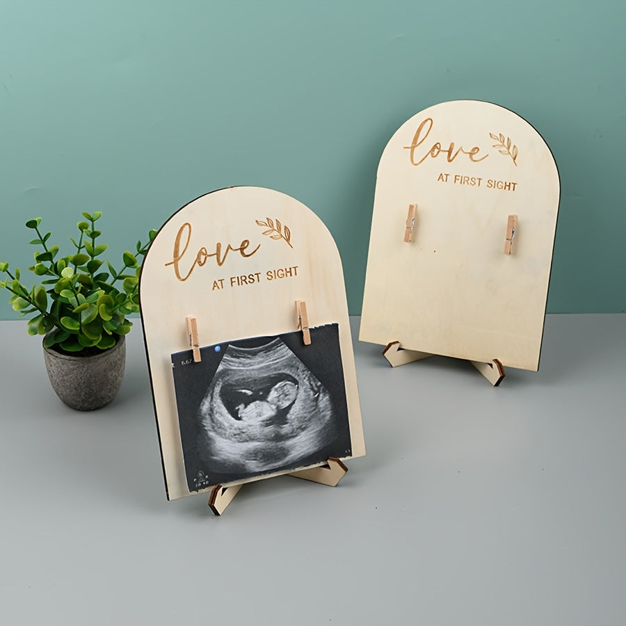 Wooden Dual-Sided Ultrasound Photo Frame for Pregnancy Announcements or Baby Milestones