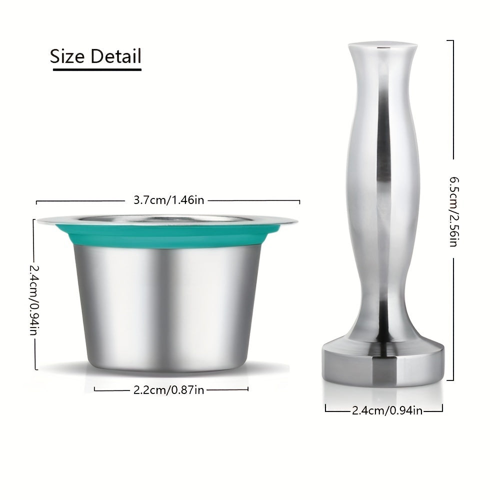 Juego de filtros recargables para cápsulas de café con tampón, acero inoxidable, compatible con Nespresso