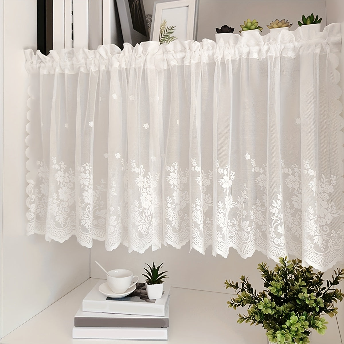 Lace Small Flower Cafe Curtain White Dainty Elegant Window Dining Room