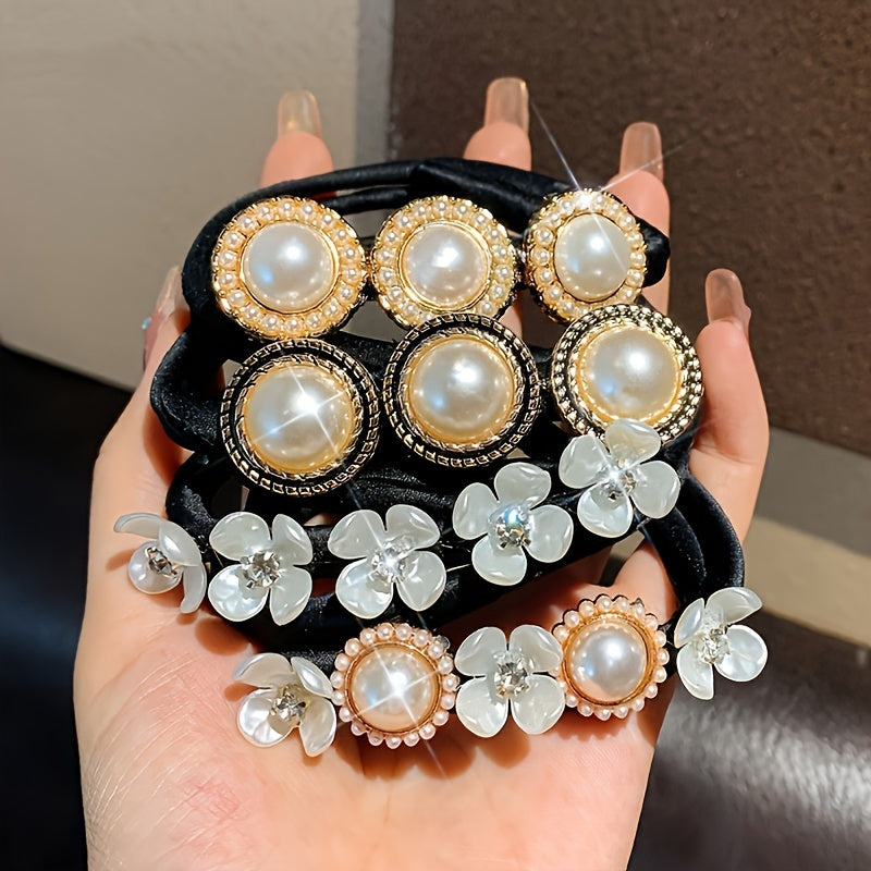 Y2K Style Hair Bun Maker with Plastic Flower and Imitation Pearl for Valentine's Day