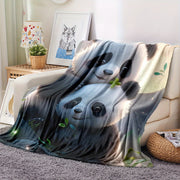 Cozy Panda Print Flannel Throw Blanket for Couch Bed Camping Blue