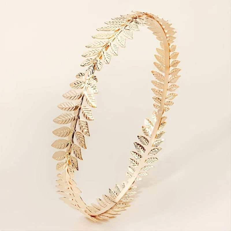 Women Gold Leaf Headband Greek Style Hair Jewelry for Elegant Bridal or Party Wear